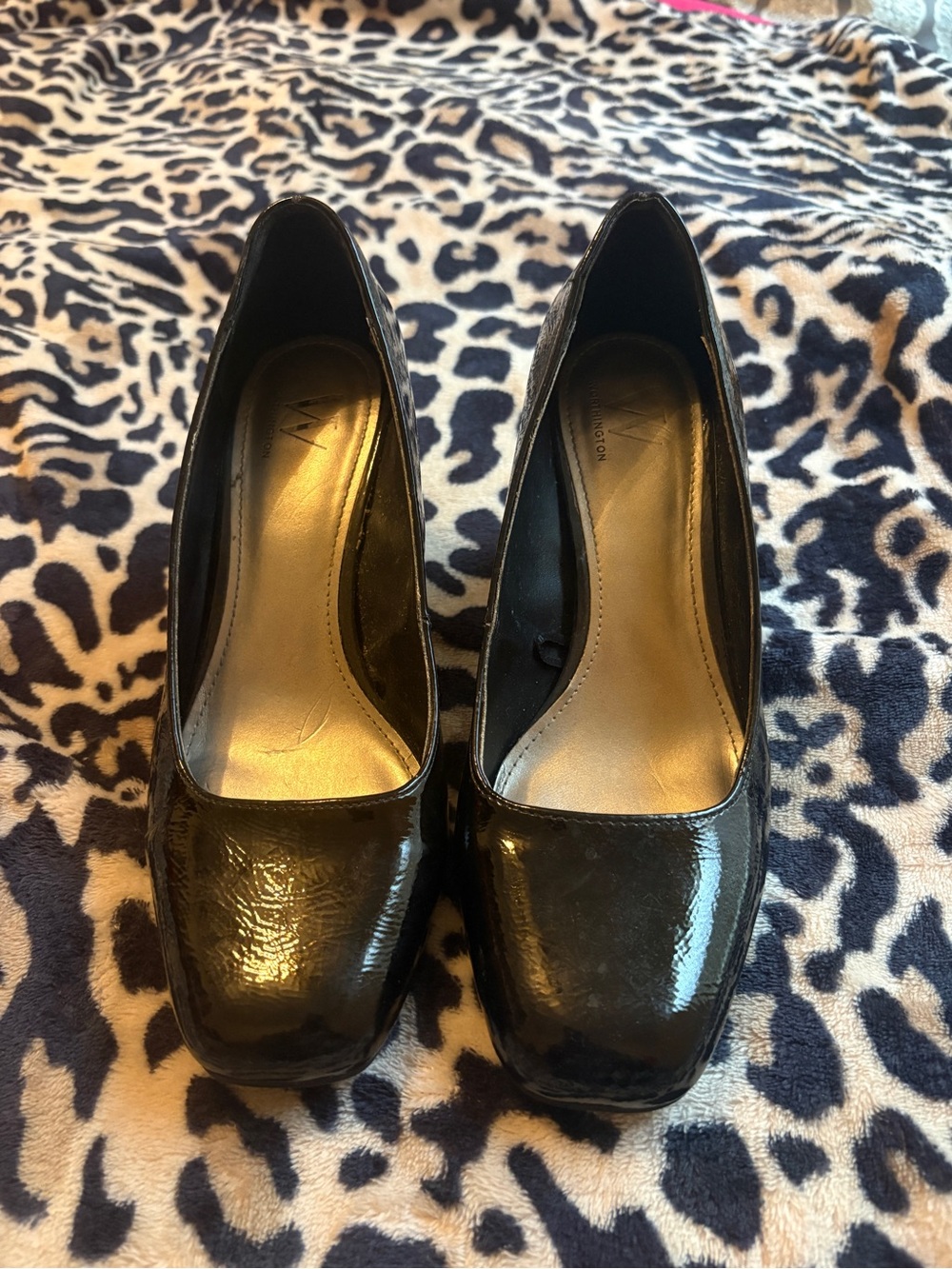 Worthington Black Patent Square-Toe Pumps